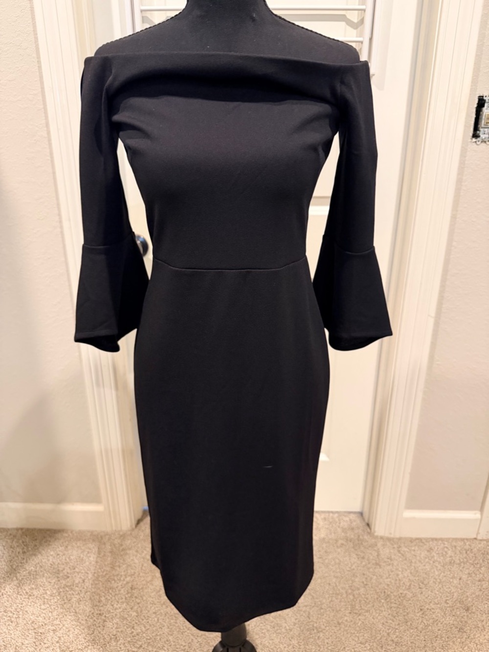 H&M Black Off-Shoulder Midi Dress with Bell Sleeves